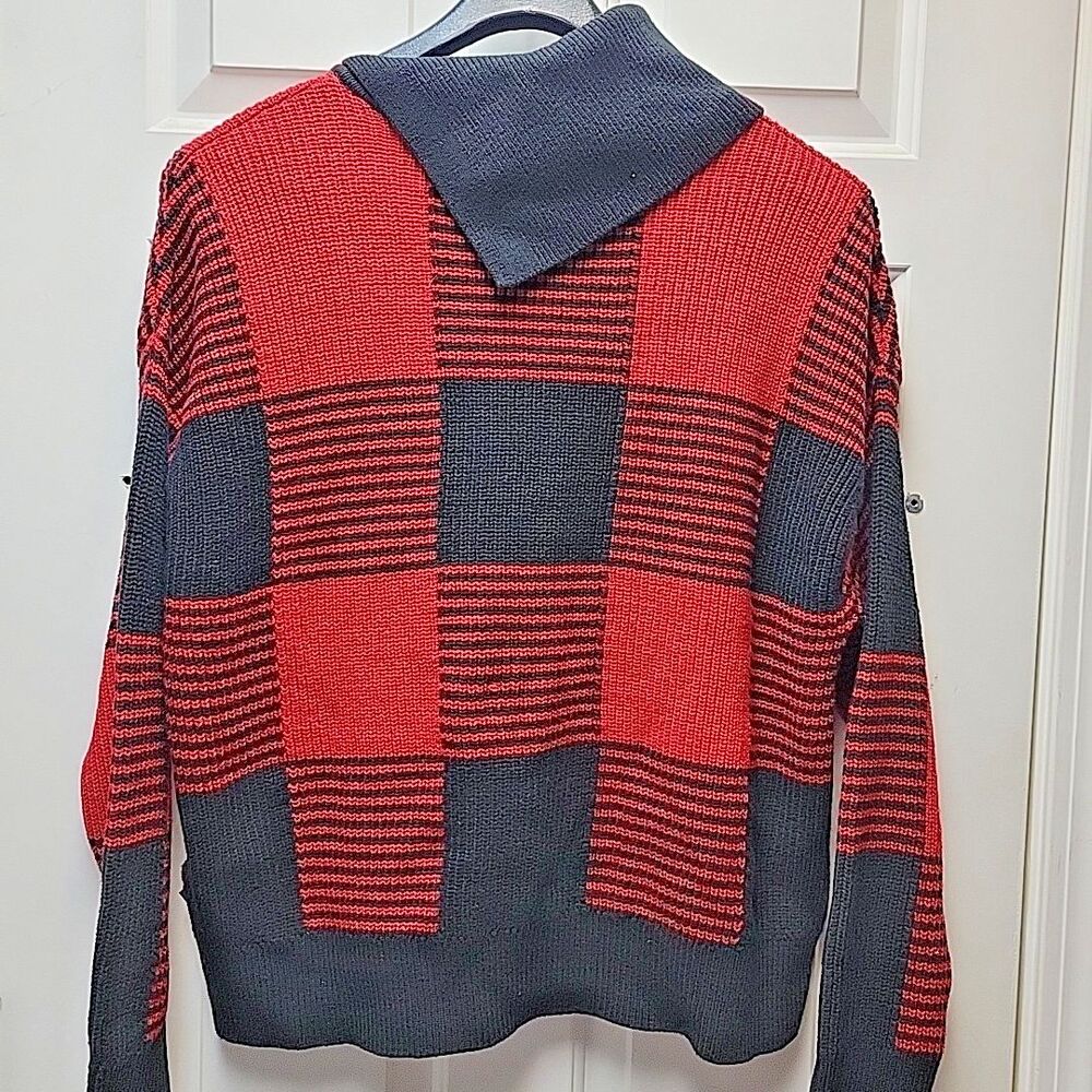 Nautica Jeans Women's Lakeside Cabin Knit Sweater XL Buffalo Check Red Black - Picture 6 of 8